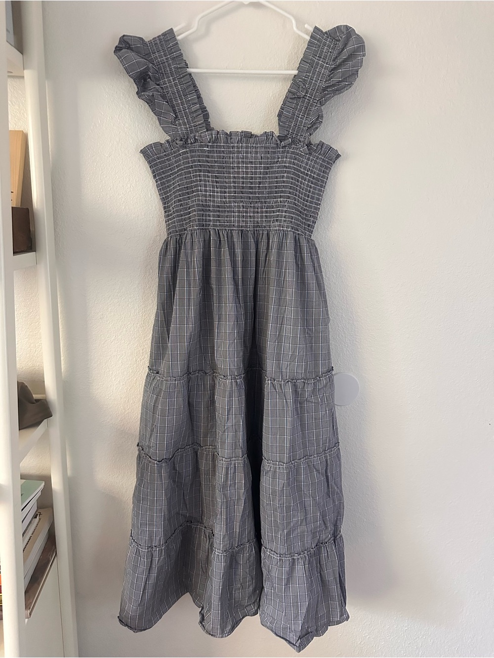 Hill house plaid smocked bodice dress. Large. Black blue